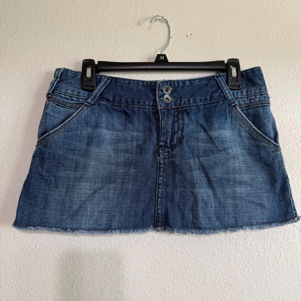 Roxy Mini‎ Skirt Women's Junior Size 5 Medium Wash Denim Mid-Rise Frayed Hem